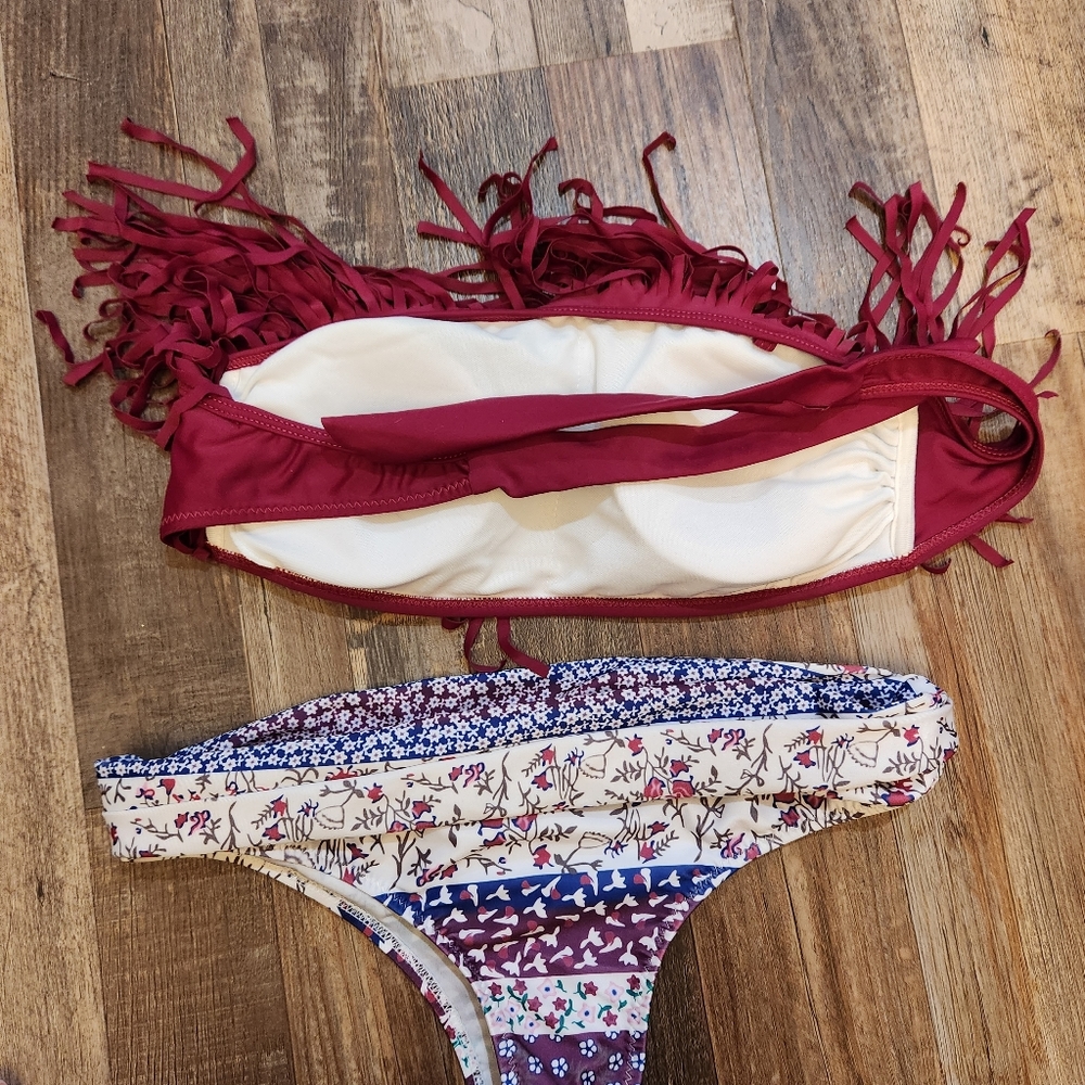 Maroon & Floral Swimsuit - Picture 2 of 7